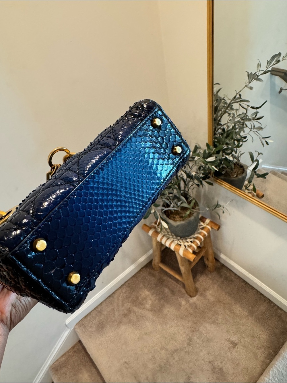 Navy Blue Lizard Skin Mini Lady Dior with Gold Hardware - Picture 4 of 4
